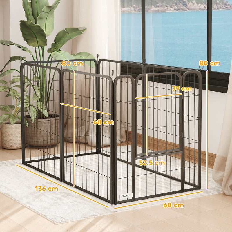 6 Panel Heavy Duty Dog Playpen with Secure Door for Indoor and Outdoor Use 60cm High by PawHut
