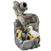 Garden Water Fountain with 5-Tier Cascading Waterfall and Warm White LED Lights Mixed Colour AOSOM