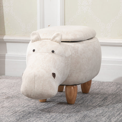 Kids Animal Storage Stool with Padded Lid Wooden Legs Fun Footrest Ottoman, Cream