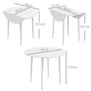 Folding Round Dining Table for 4 with Drop Leaf Space Saving Design for Small Kitchens White