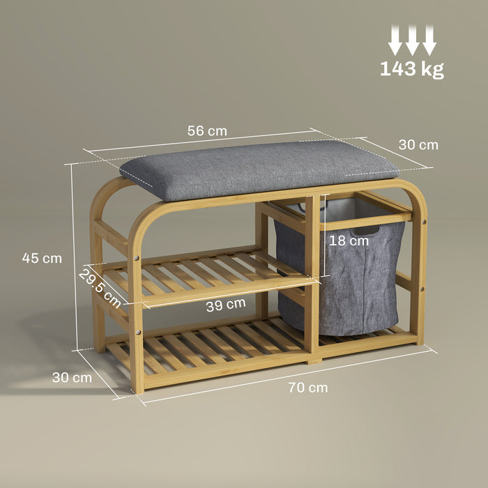 Bamboo Shoe Rack Bench with Padded Seat Natural Wood Finish by HOMCOM