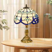 Handmade Stained Glass Table Lamp for Bedroom or Living Room with Antique Design, Blue