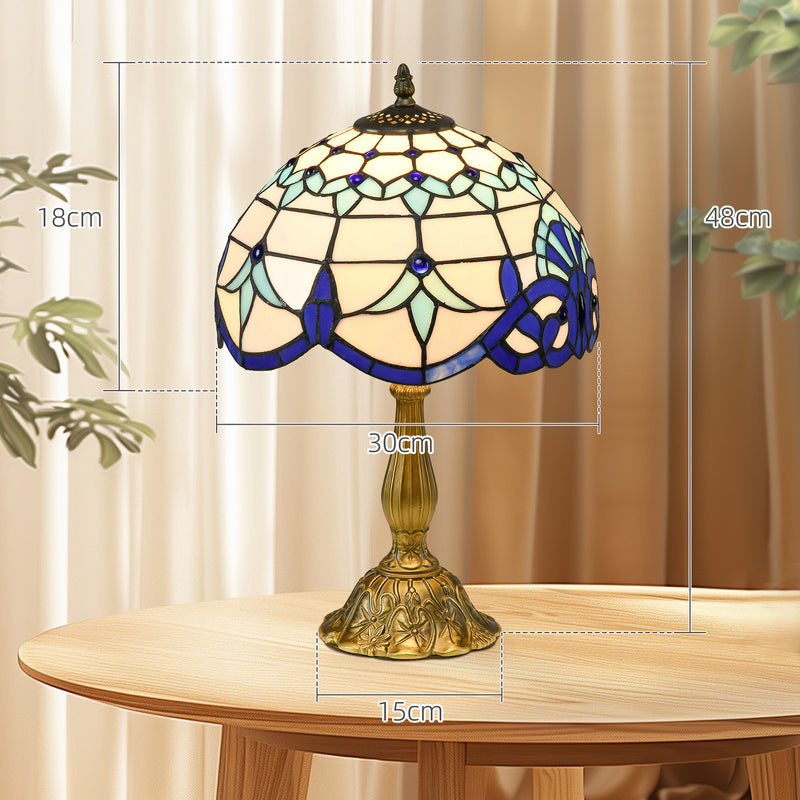 Handmade Stained Glass Table Lamp for Bedroom or Living Room with Antique Design, Blue