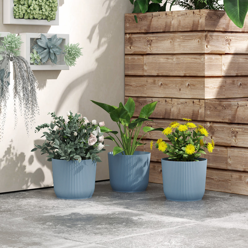 Set of 3 Blue 22cm Garden Planters Lightweight and Durable by Outsunny