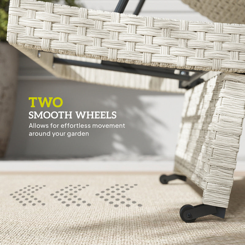 Grey Rattan Folding Sun Lounger With Adjustable Backrest and Wheels by Outsunny