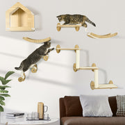 Wall Mounted Cat Furniture Set for Climbing and Play with Washable Pads Oak Cream Beige AOSOM