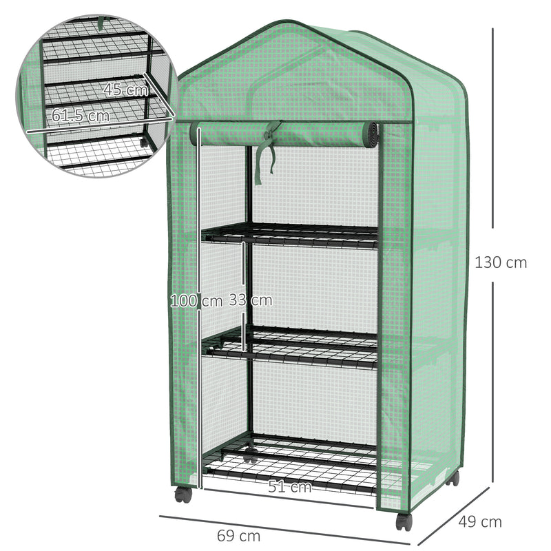 3 Tier Compact Garden Greenhouse for Plants and Seedlings in Green by Outsunny