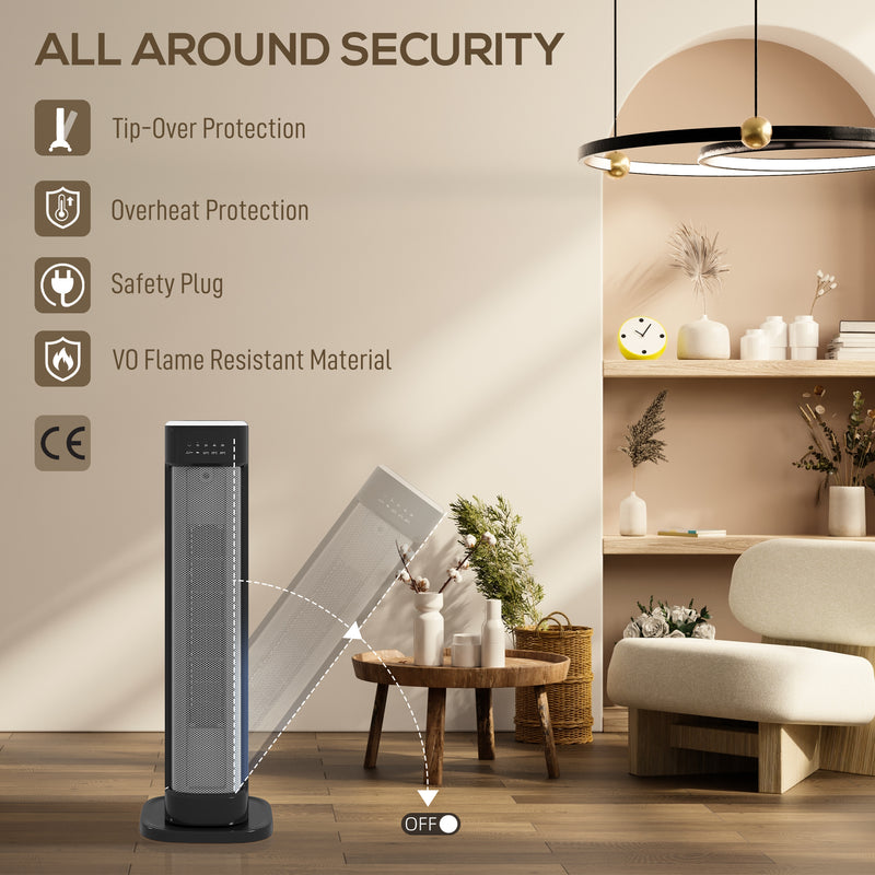 2000W Ceramic Electric Heater with Adjustable Heat Settings and Timer Function Black