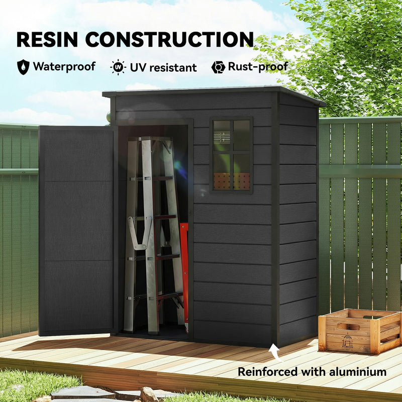 Outdoor Storage Shed for Secure Garden Tool Organisation with Window and Lock Dark Grey