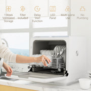 Compact 6L Tabletop Dishwasher with Five Cleaning Modes Ideal for Small Kitchens White AOSOM
