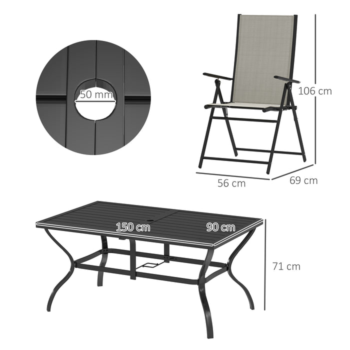Khaki 7 Seater Steel Outdoor Dining Set With Parasol Hole by Outsunny