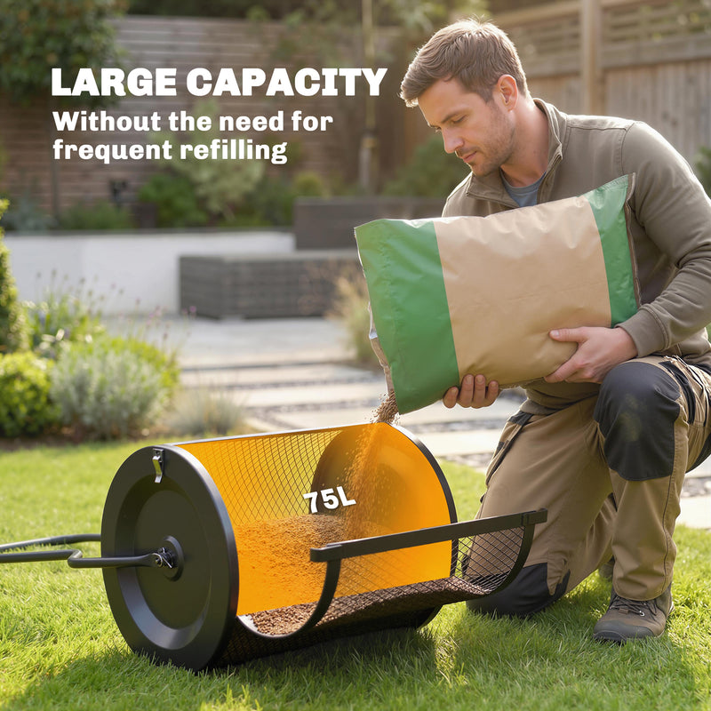 Compost Spreader with Adjustable Handle for Easy Lawn and Garden Care Black AOSOM