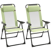 Set of 2 Folding Recliner Sun Loungers with Adjustable Backrest for Garden Use Green Outsunny