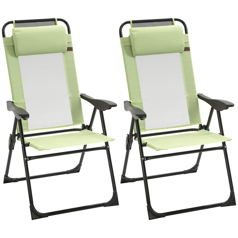 Set of 2 Folding Recliner Sun Loungers with Adjustable Backrest for Garden Use Green Outsunny