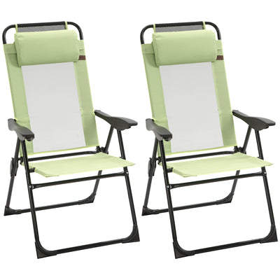 Set of 2 Folding Recliner Sun Loungers with Adjustable Backrest for Garden Use Green Outsunny