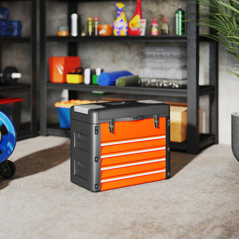 Large Orange Metal Toolbox With 4 Drawers For Organised Garage Or Workshop Storage AOSOM