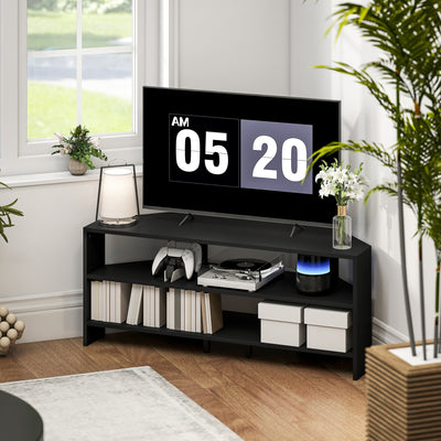 Black Corner TV Stand For 47 Inch TV With 2 Open Shelves Ideal For Space Saving