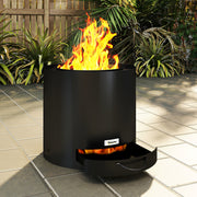 Black Metal Wood Burning Fire Pit with Poker for Garden and Patio Heating by Outsunny