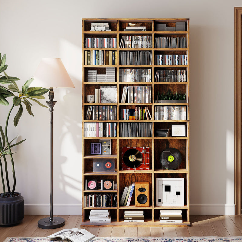 Tall CD Storage Cabinet with Adjustable Shelves Ideal for Home Organisation Rustic Brown