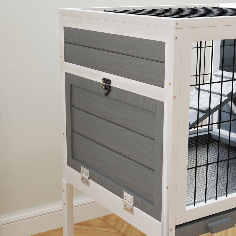 Grey Wooden Rabbit Hutch with Removable Tray and Openable Roof by PawHut