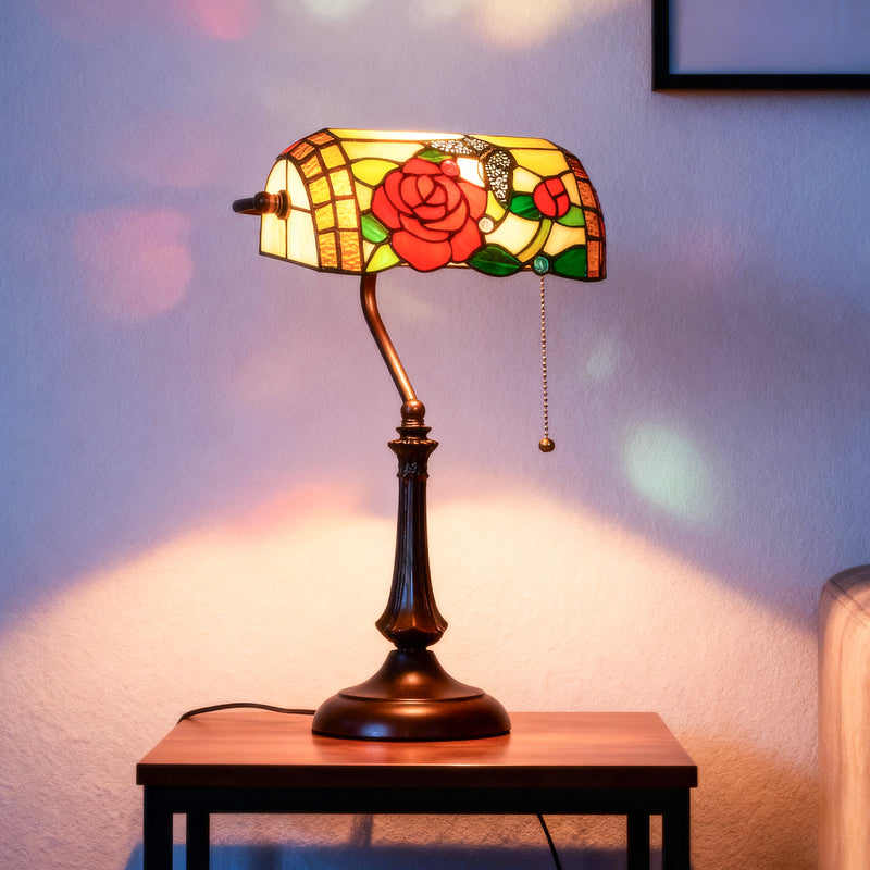 Table Lamp with Handmade Stained Glass Shade for Warm Cosy Lighting Bronze Red