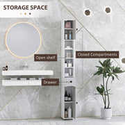 Slim 180cm Light Grey Bathroom Cabinet with Drawer Shelves and Cupboards for Extra Storage