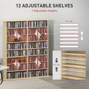 16 Compartment Wooden Media Storage Shelf in Natural Finish for DVDs and CDs by Homcom