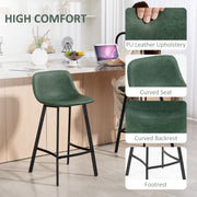 Set of 2 PU Leather Bar Stools with Backrest and Footrest for Kitchen Counters Green