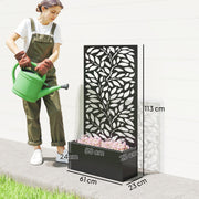Metal Planter with Leaf Trellis Privacy Panel for Garden or Patio Black Outsunny