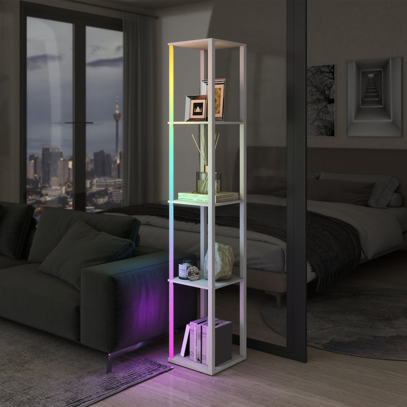 Modern LED Floor Lamp With Shelves And Remote Control Ideal For Living Room Or Office White