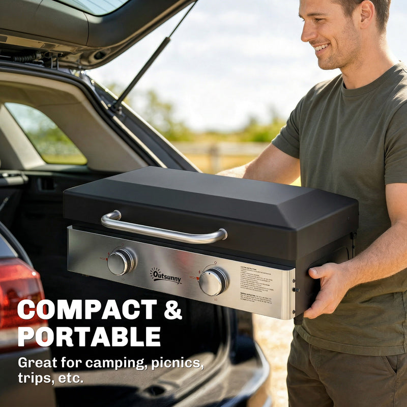 Tabletop Gas BBQ with 2 Burners and Large Griddle for Easy Outdoor Cooking Black Outsunny