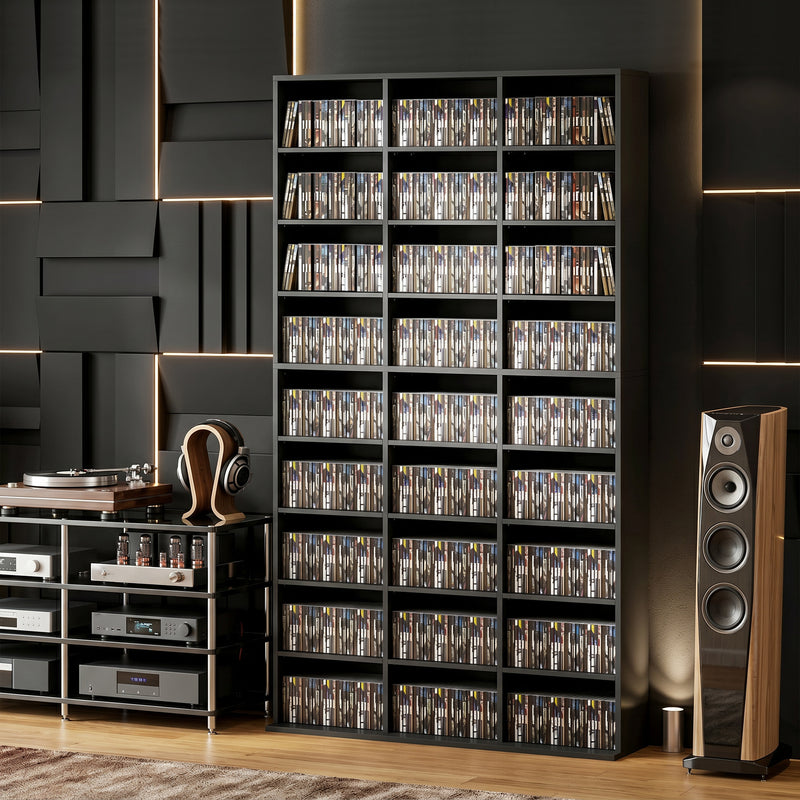 Tall Slim Media Storage Shelf with Adjustable Shelves for CDs DVDs Blu-rays