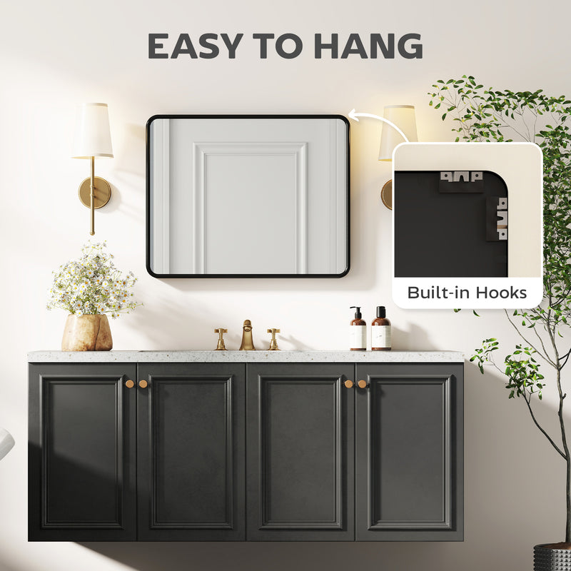 Rectangular Wall Mirror With HD Glass For Hallway Or Bedroom Decoration Black