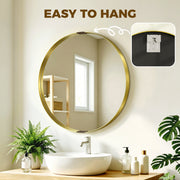 Round Shatterproof Wall Mirror for Hallways and Living Rooms Ready to Hang Gold Tone Homcom