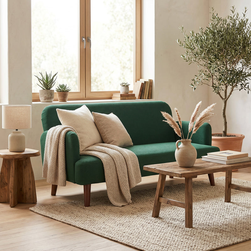 2 Seater Sofa with Raised Legs for Easy Cleaning and Compact Living Spaces Dark Green