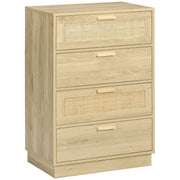 Wood Effect Chest of 4 Drawers with Rattan Weave Panels for Bedroom Storage by Homcom