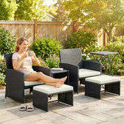 Rattan Lounger Garden Furniture Set 6 Piece with Nesting Tables and Cushioned Seats Outsunny