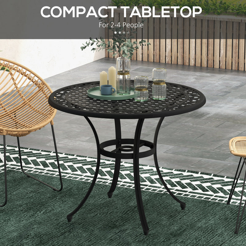 Round Aluminium Garden Table with Parasol Hole Seats 4 Ideal for Patios and Outdoor Dining