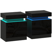 HOMCOM High Gloss Front Bedside Tables Set of 2, Nightstands with RGB LED Light and 2 Drawers, Chest of Drawers for Bedroom, Living Room, Black AOSOM