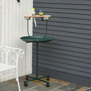 Green Bird Perch Stand with Wheels and Feeding Bowls for Small and Medium Birds by PawHut