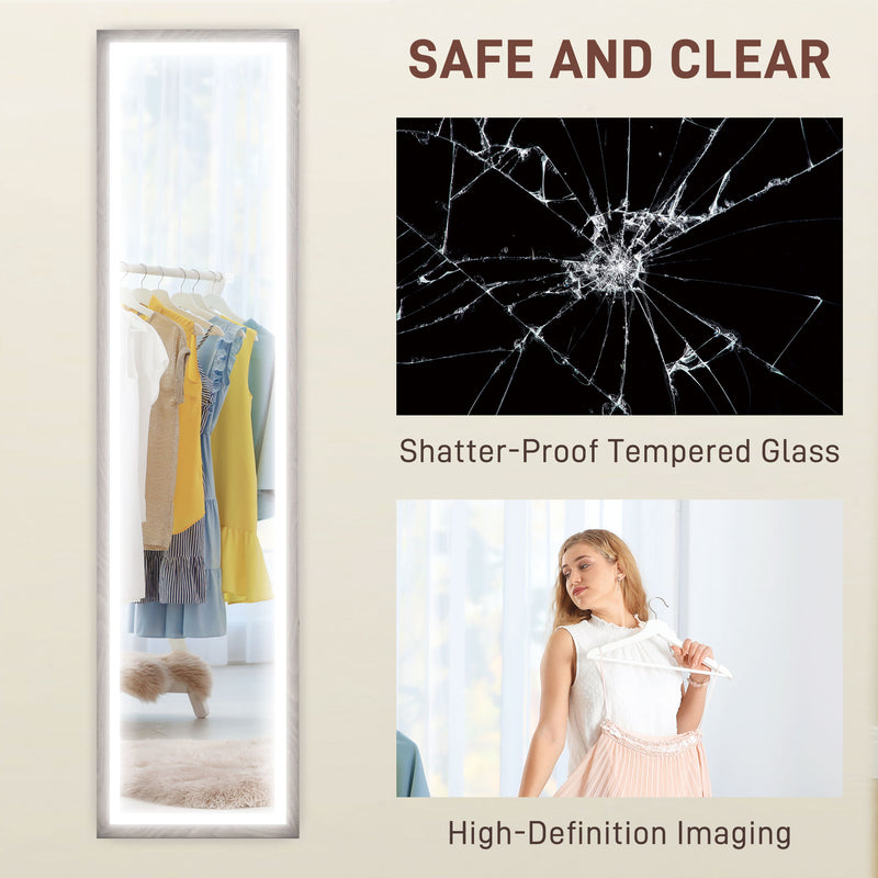 Full Length Mirror with Adjustable LED Light Grey by HOMCOM