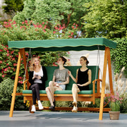 Wooden 3 Seater Garden Swing Chair Convertible Hammock Bench Lounger Dark Green Cushions by Outsunny
