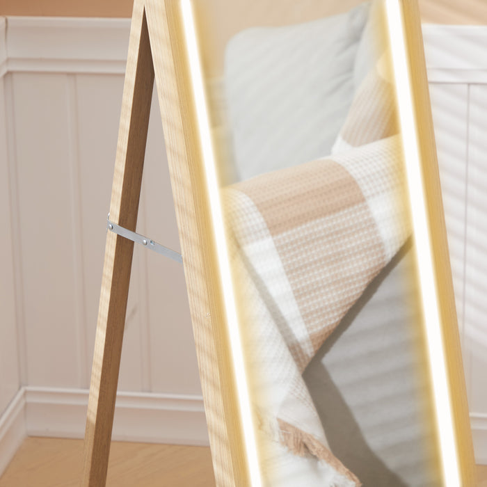 Full Length Mirror with Adjustable LED Light Oak Frame by HOMCOM