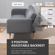 3 Seater Linen Sofa Bed With Adjustable Split Backrest For Lounge Or Guest Room Grey