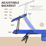 Set of Two Blue Folding Sun Loungers with Adjustable Backs and Sun Canopies by Outsunny