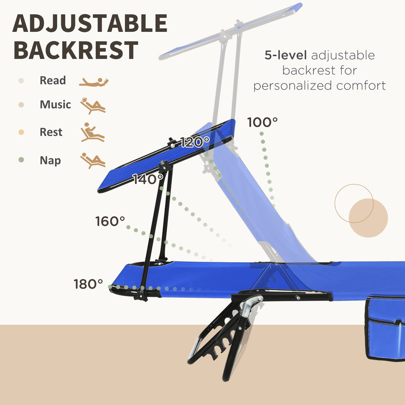 Set of Two Blue Folding Sun Loungers with Adjustable Backs and Sun Canopies by Outsunny