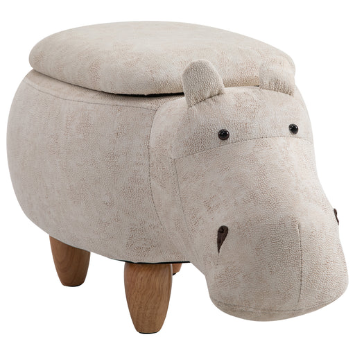 Kids Animal Storage Stool with Padded Lid Wooden Legs Fun Footrest Ottoman, Cream