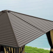 Brown 3m x 3m Metal Hardtop Gazebo with Curtains and Accessories by Outsunny