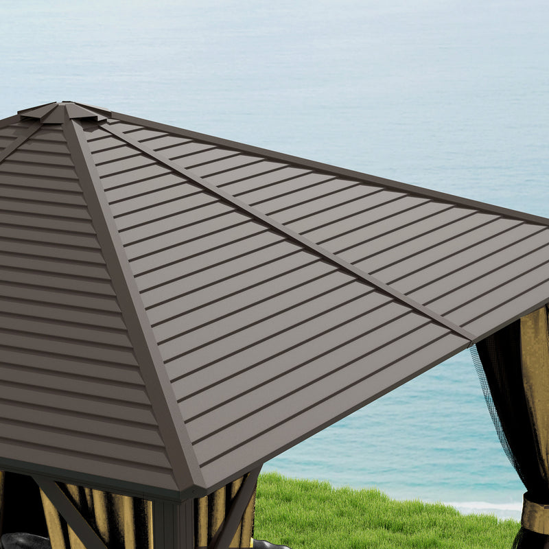 Brown 3m x 3m Metal Hardtop Gazebo with Curtains and Accessories by Outsunny