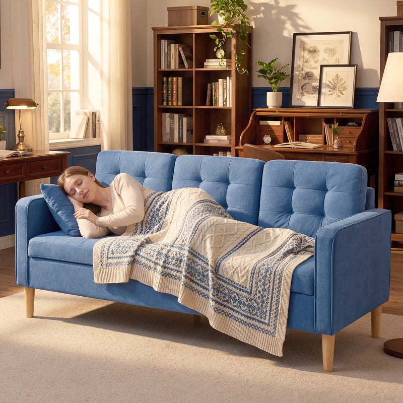 3 Seater Sofa with Hidden Storage for Small Living Rooms Blue AOSOM